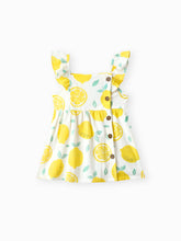 Load image into Gallery viewer, Single-Piece Baby Girl Plaid and Lemon Fruit-Themed Dress: Pale Yellow / 18-24 Months
