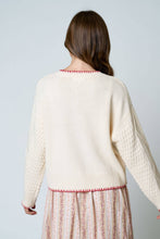 Load image into Gallery viewer, FLORAL EMBROIDERY CONTRAST STITCH KNIT CARDIGAN: CREAM
