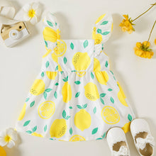 Load image into Gallery viewer, Single-Piece Baby Girl Plaid and Lemon Fruit-Themed Dress: Pale Yellow / 18-24 Months
