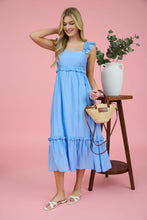 Load image into Gallery viewer, RUFFLE DETAIL EMPIRE WAIST SLEEVELESS MIDI DRESS: PINK
