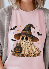 Load image into Gallery viewer, Halloween Trick or Treat Ghost Unisex Round Neck Tee: Heather Grey / S / Graphic T-Shirt
