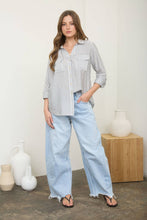 Load image into Gallery viewer, STRIPE COLLARED BUTTON DOWN LIGHTWEIGHT SHIRT: PEACH
