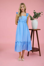 Load image into Gallery viewer, RUFFLE DETAIL EMPIRE WAIST SLEEVELESS MIDI DRESS: PINK
