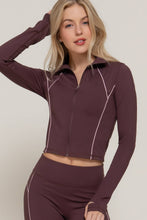 Load image into Gallery viewer, Long Sleeve Piping Detail Active Wear Jacket: GRN-jade green/off white / M
