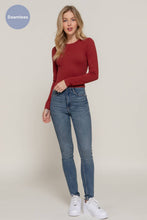 Load image into Gallery viewer, Long Sleeve Crew Neck Rib Seamless Top: BRG-wine / M/L
