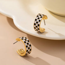 Load image into Gallery viewer, CHECKER EPOXY HUGGIE HOOP EARRINGS | GOLD

