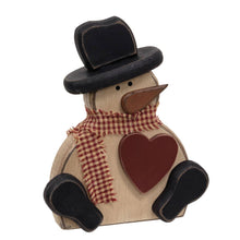 Load image into Gallery viewer, Chunky Wooden Snowman w/Heart Sitter
