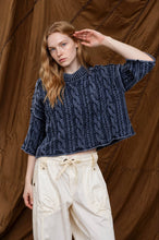 Load image into Gallery viewer, WASHED 3/4 SLEEVE TURTLENECK CABLE KNIT PULLOVER: DARK BROWN
