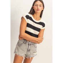 Load image into Gallery viewer, Striped Ribbed Knit Top: ICE BLUE /
