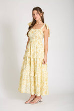 Load image into Gallery viewer, FLORAL SWEETHEART SMOCKED RUFFLE DETAIL MIDI DRESS: YELLOW MULTI
