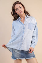 Load image into Gallery viewer, Mineral Washed Colorblock Striped Shirt Top: INDIGO
