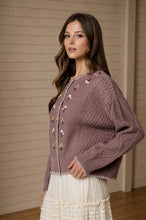 Load image into Gallery viewer, FLORAL EMBROIDERY CONTRAST STITCH KNIT CARDIGAN: CREAM
