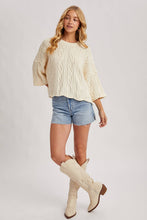 Load image into Gallery viewer, OVERSIZED BELL SLEEVE CABLE KNIT SWEATER: CREAM
