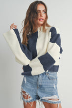 Load image into Gallery viewer, Color Block Mock Turtleneck Sweater: NAVY / IVORY
