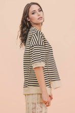 Load image into Gallery viewer, NT12481-Oversized Stripe Casual Knit Top: BLACK/CREAM / S-M-L/2-2-2
