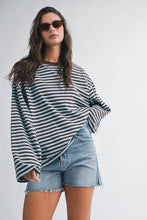 Load image into Gallery viewer, Oversized Stripe Long Sleeve Top: Chocolate / Contemporary
