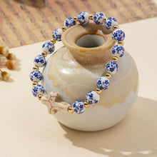 Load image into Gallery viewer, BLUE CERAMIC PORCELAIN CROSS CHARM BRACELET | CROSS
