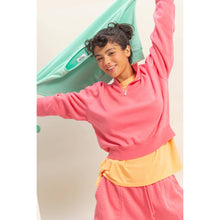 Load image into Gallery viewer, Half-Zip Burnout French Terry Pullover: TAFFY PINK

