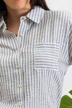 Load image into Gallery viewer, STRIPE COLLARED SHORT SLEEVE LINEN SHIRT: KHAKI
