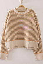 Load image into Gallery viewer, 12W3691N-Contrast Trim Stripe Knit Sweater: BLUE / S-M-L/2-2-2
