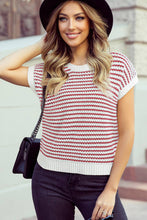 Load image into Gallery viewer, Stripe Ribbed Trim Loose Fit Knitted Sweater Vest: Red / M
