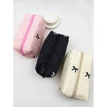 Load image into Gallery viewer, Embossed Cloth with Bow Embroidery Cosmetic Bag: Pink, Black, Or White
