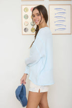 Load image into Gallery viewer, SPLIT NECK RAW EDGE LONG SLEEVE RIBBED KNIT TOP: LIGHT PINK

