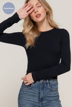 Load image into Gallery viewer, Long Sleeve Crew Neck Rib Seamless Top: BLK-black / M/L
