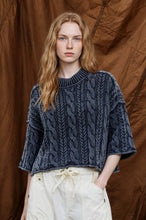 Load image into Gallery viewer, WASHED 3/4 SLEEVE TURTLENECK CABLE KNIT PULLOVER: DARK BROWN
