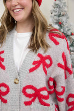 Load image into Gallery viewer, BOW PATTERN BUTTON DOWN KNIT CARDIGAN: HEATHER GREY
