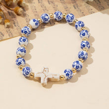 Load image into Gallery viewer, BLUE CERAMIC PORCELAIN CROSS CHARM BRACELET | CROSS
