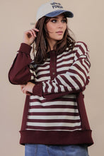 Load image into Gallery viewer, NT12310-Oversized Striped Half Button Down Casual Knit Top: YELLOW/BLUE / S-M-L/2-2-2
