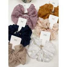 Load image into Gallery viewer, Pompom Textured  Soft Tone Jumbo Scunchie
