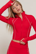 Load image into Gallery viewer, Long Sleeve Piping Detail Active Wear Jacket: GRN-jade green/off white / S
