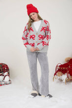 Load image into Gallery viewer, BOW PATTERN BUTTON DOWN KNIT CARDIGAN: HEATHER GREY
