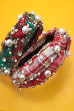 Load image into Gallery viewer, PLAID PEARL BEADED WIDE KNOTTED HEADBAND | Red
