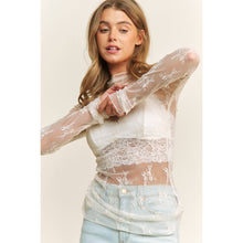 Load image into Gallery viewer, MESH LACE HIGH NECK DESIGN LONG SLEEVE FITTED TOP: Brown
