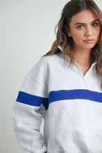 Load image into Gallery viewer, Two-Toned Half Zip Collar Sweatshirt: GREY / GREEN
