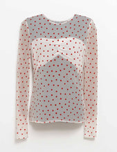 Load image into Gallery viewer, Women Heart See Through Long Sleeves Mesh Blouse: White
