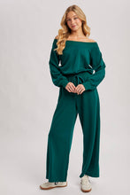 Load image into Gallery viewer, WIDE NECK OFF THE SHOULDER KNIT JUMPSUIT: IVORY
