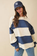 Load image into Gallery viewer, Contrast Panel Long Sleeve Slouchy Top: Pineapple Navy / Contemporary
