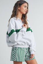 Load image into Gallery viewer, Two-Toned Half Zip Collar Sweatshirt: GREY / GREEN
