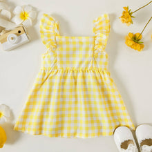 Load image into Gallery viewer, Single-Piece Baby Girl Plaid and Lemon Fruit-Themed Dress: Pale Yellow / 18-24 Months
