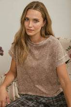 Load image into Gallery viewer, WASHED SHORT SLEEVE BOXY KNIT TOP : COCOA

