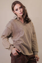 Load image into Gallery viewer, Mineral Washed Oversized French Terry Knit Top: MOCHA
