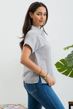 Load image into Gallery viewer, STRIPE COLLARED SHORT SLEEVE LINEN SHIRT: KHAKI
