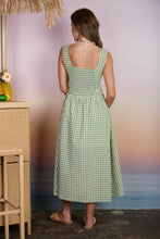 Load image into Gallery viewer, PLAID BASQUE WAIST SLEEVELESS MIDI DRESS : BROWN
