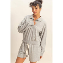Load image into Gallery viewer, Half-Zip Burnout French Terry Pullover: BLUE
