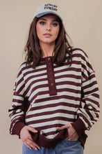 Load image into Gallery viewer, NT12310-Oversized Striped Half Button Down Casual Knit Top: YELLOW/BLUE / S-M-L/2-2-2
