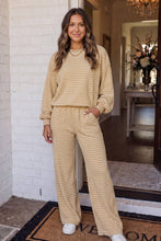 Load image into Gallery viewer, LAS-LIVE Cozy Striped Crew Neck Pocketed Pants Set (S-XL): Brown Stripe / M
